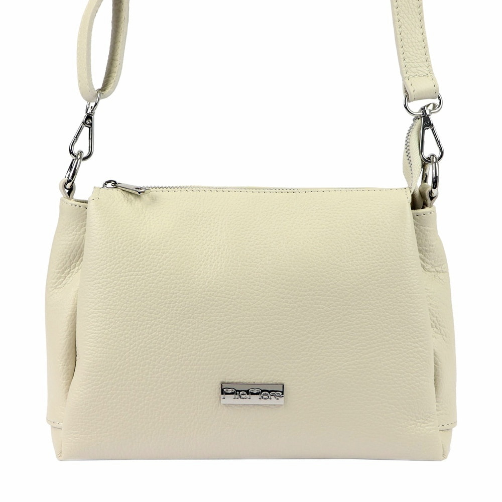 Malá/střední tříoddílová kožená béžová crossbody kabelka Mia More no. 002