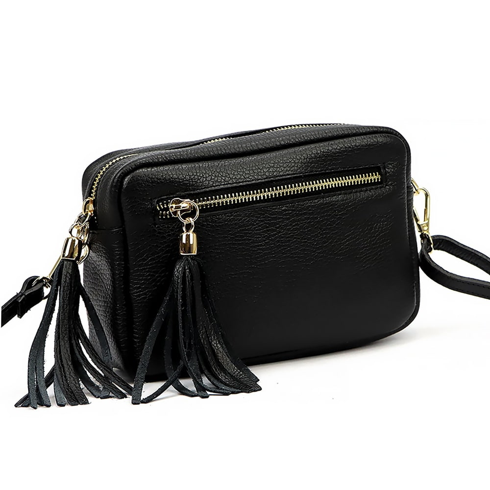 Malá černá kožená crossbody kabelka Luka no. 76 - gold