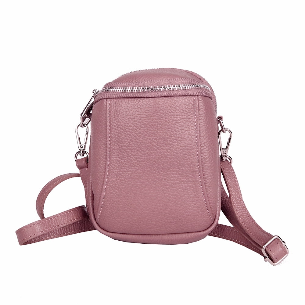 Dvouoddílová malá kožená starorůžová crossbody kabelka Vera Pelle no. 72