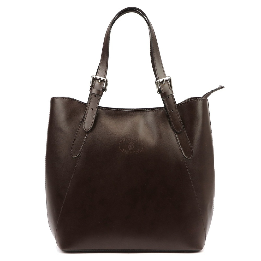 Velká pevná kožená tmavěhnědá shopperbag kabelka do ruky/na rameno Florence 