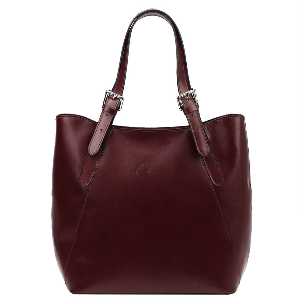 Velká pevná kožená vínová shopperbag kabelka do ruky/na rameno Florence
