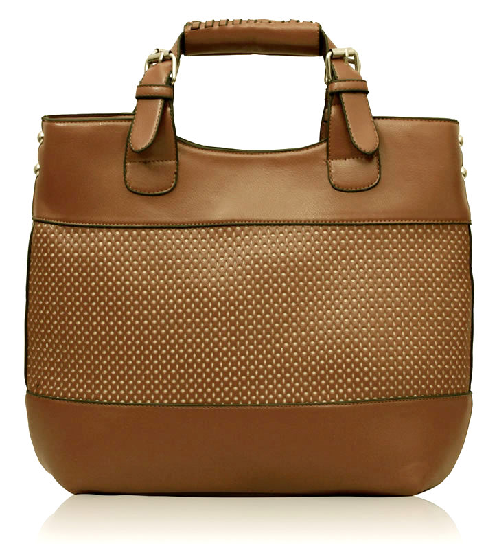 Velká světlehnědá shopperbag kabelka LS00268 perforovaná