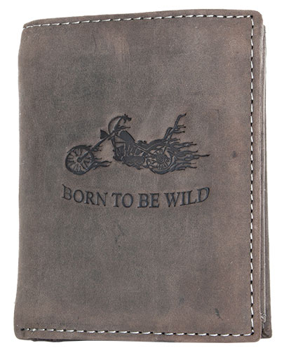 Šedohnědá kožená peněženka Born to be Wild s motorkou