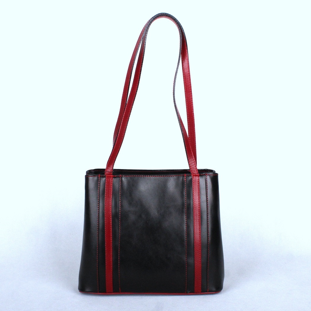 Černo-tmavěčervená kožená kabelka na rameno no. 88