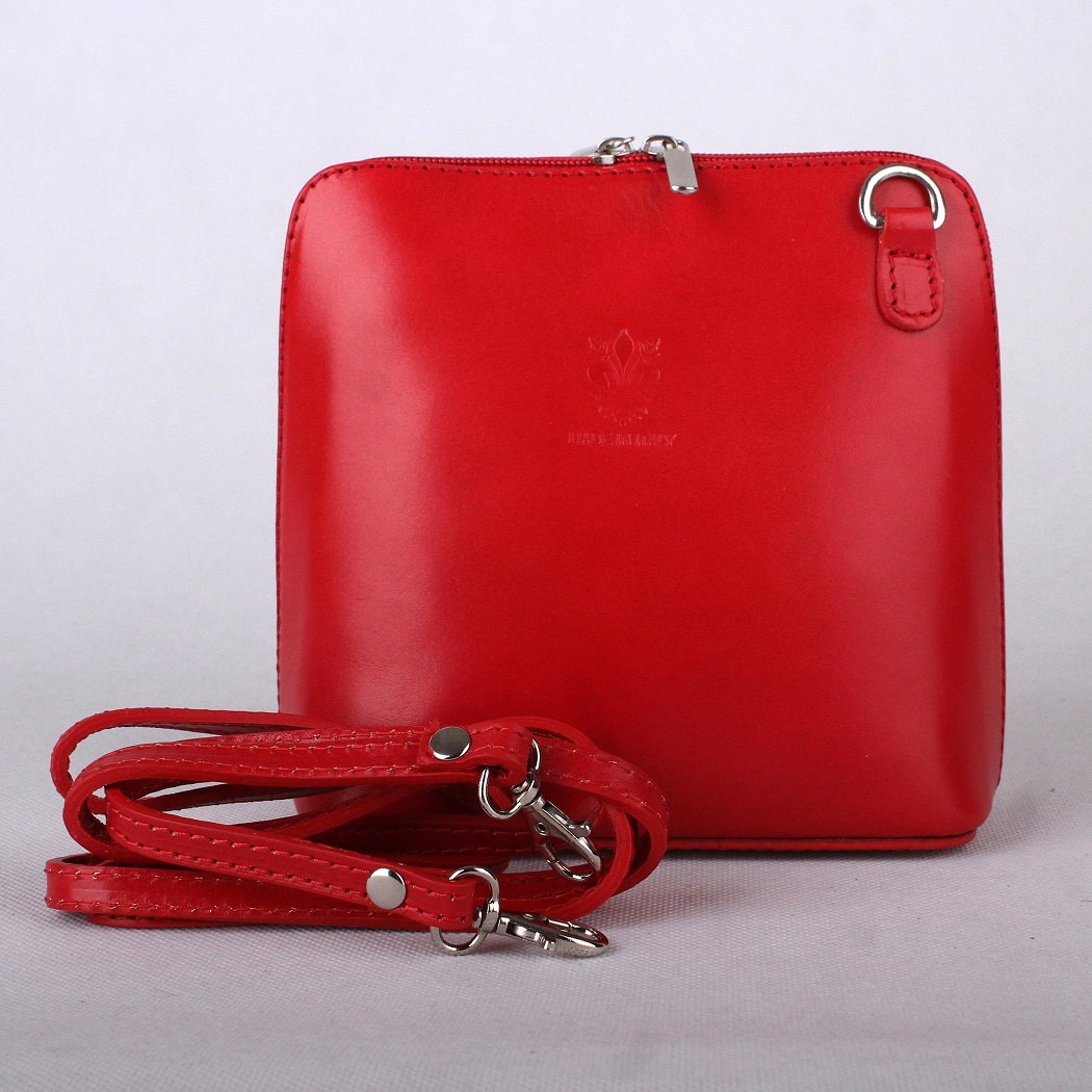 Červená malá kožená crossbody kabelka no. 55