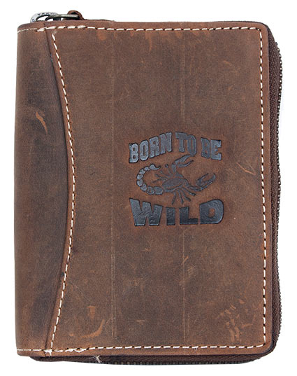 Tmavěhnědá kožená peněženka Born to be Wild se štírem