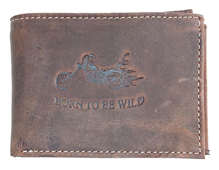 Hnědá kožená peněženka Born to be Wild s motorkou podélná