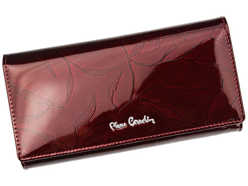 Tmavěčervená lesklá kožená peněženka Pierre Cardin LEAF 100