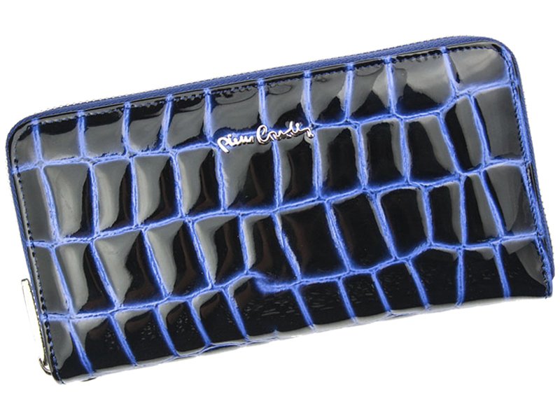 Lesklá celozipová kožená modrá peněženka Pierre Cardin COCO 119