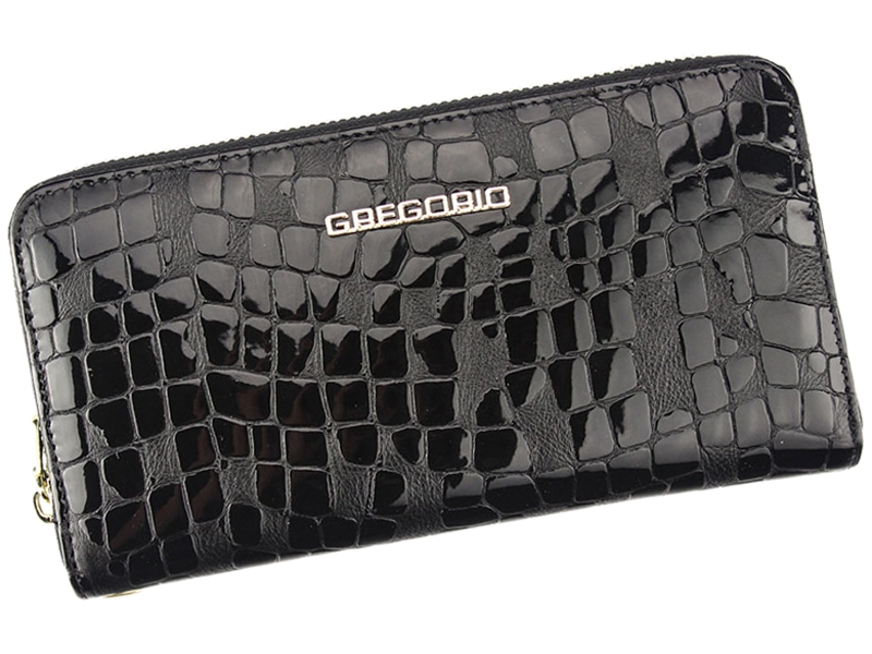 Lesklá celozipová kožená černá peněženka Gregorio FS-119