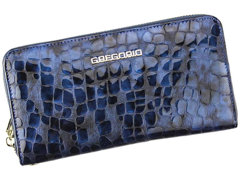 Lesklá celozipová kožená modrá peněženka Gregorio FS-119
