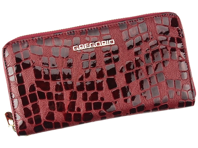 Lesklá celozipová kožená tmavěčervená peněženka Gregorio FS-119