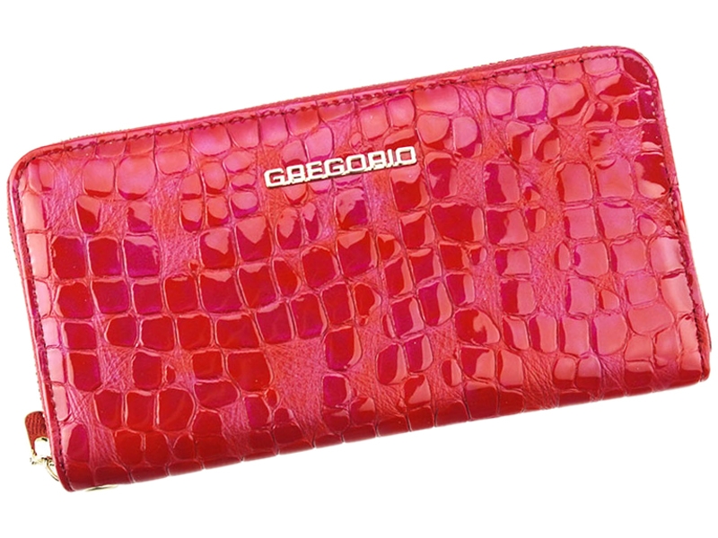 Lesklá celozipová kožená červená peněženka Gregorio FS-119