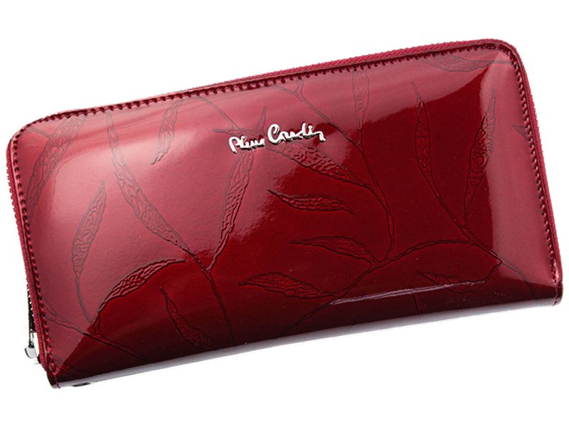 Lesklá celozipová kožená červená peněženka Pierre Cardin LEAF 119