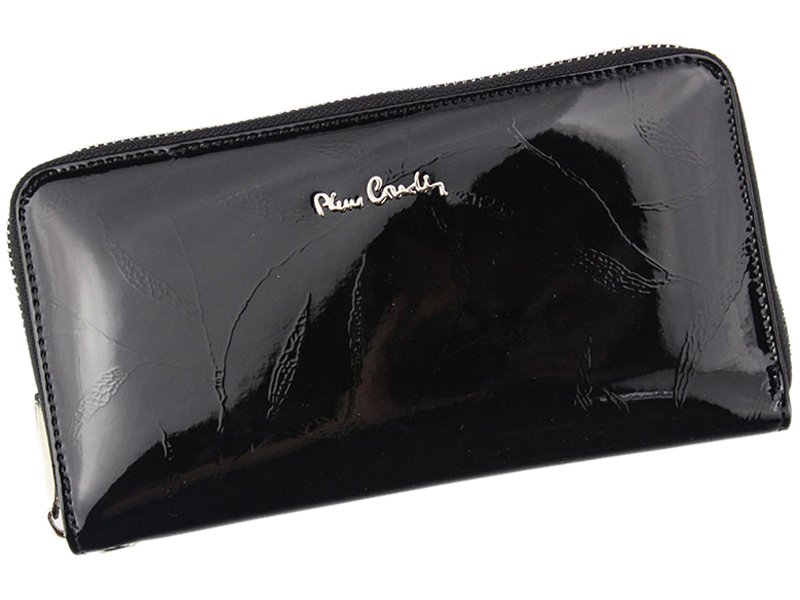 Lesklá celozipová kožená černá peněženka Pierre Cardin LEAF 119
