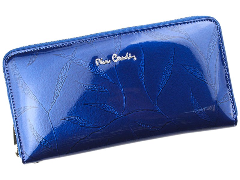 Lesklá celozipová kožená modrá peněženka Pierre Cardin LEAF 119
