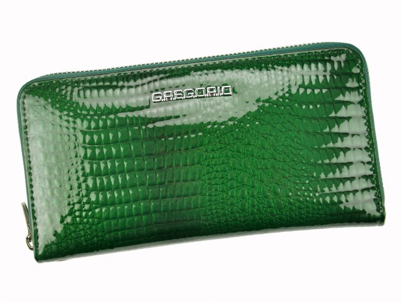 Lesklá celozipová kožená zelená peněženka Gregorio GF119