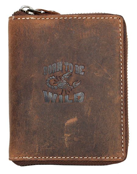 Tmavěhnědá kožená peněženka Born to be Wild se štírem