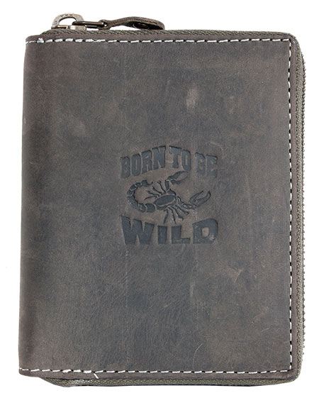 Šedá kožená peněženka Born to be Wild se škorpiónem