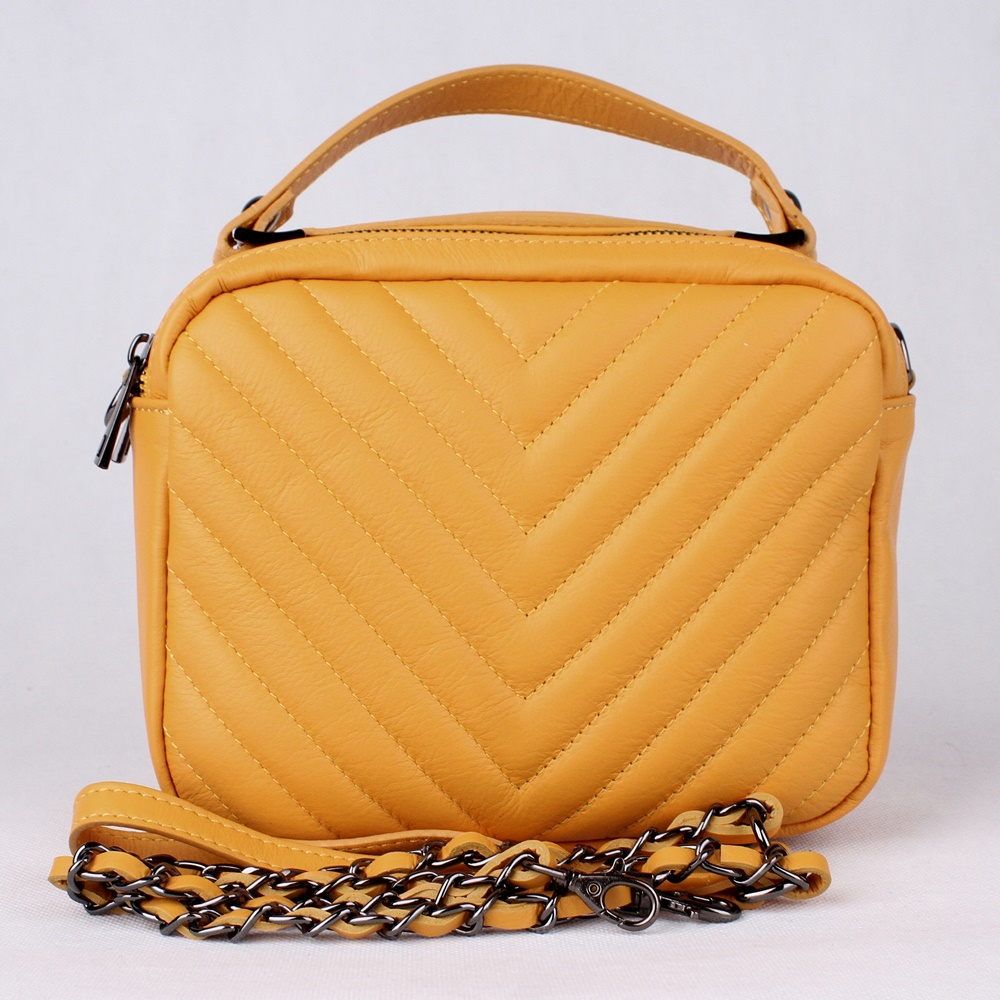 Malá oranžová kožená kabelka do ruky/na rameno/crossbody Vera Pelle 302