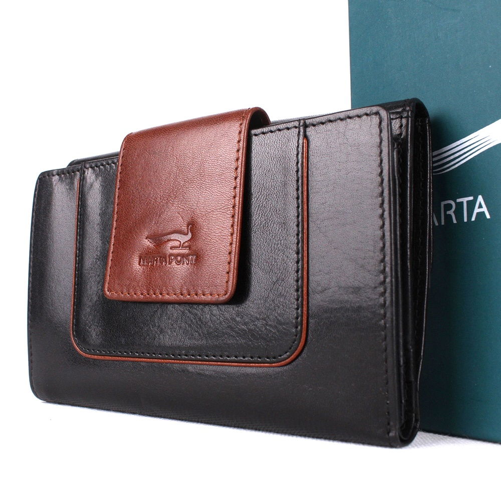 Luxusní černo-hnědá kožená peněženka Marta Ponti no. B506