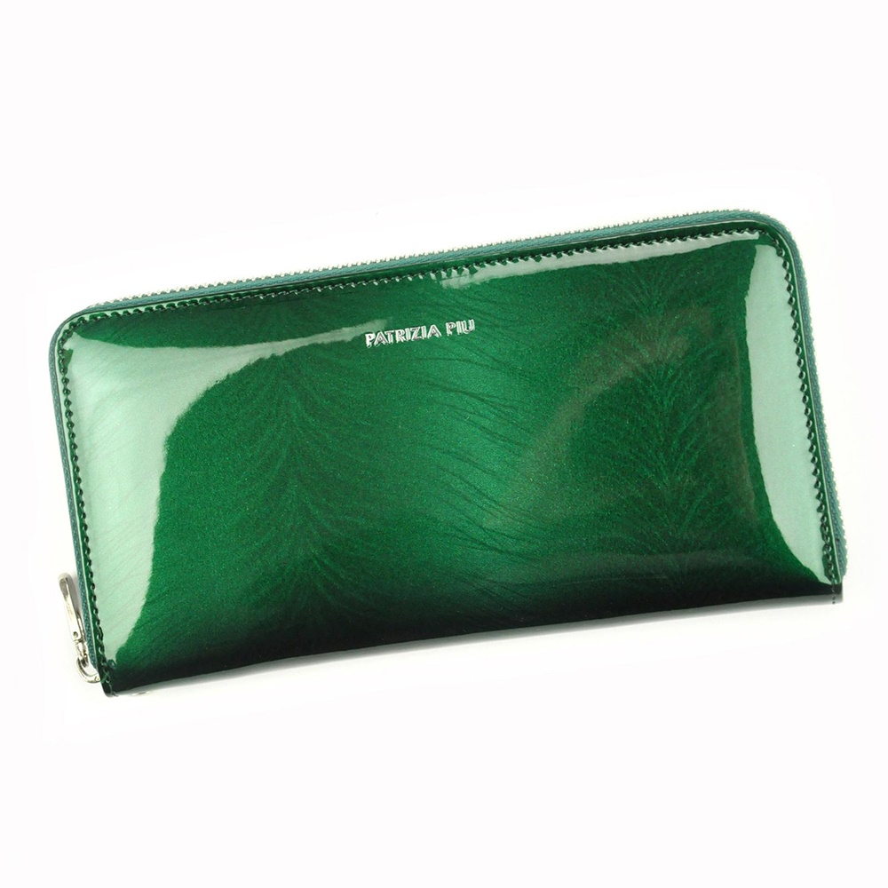 Lesklá celozipová kožená zelená peněženka Patrizia Piu FF-119