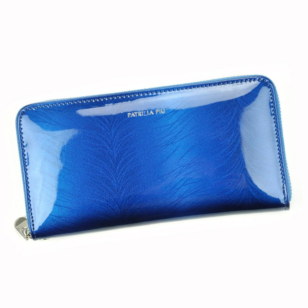 Lesklá celozipová kožená modrá peněženka Patrizia Piu FF-119